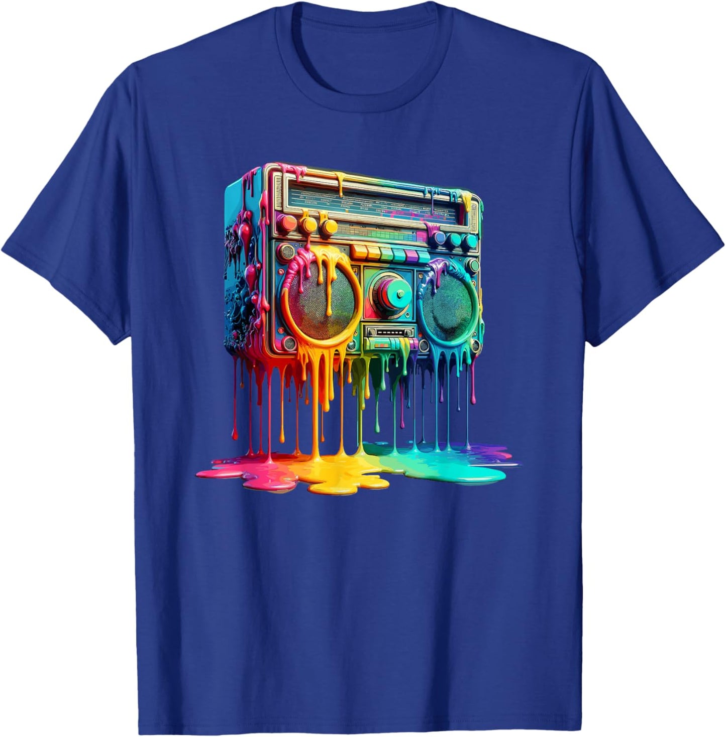 Dripping Paint Boombox Old School 80s Music Hip Hop T-Shirt - T-Shirt | Royal