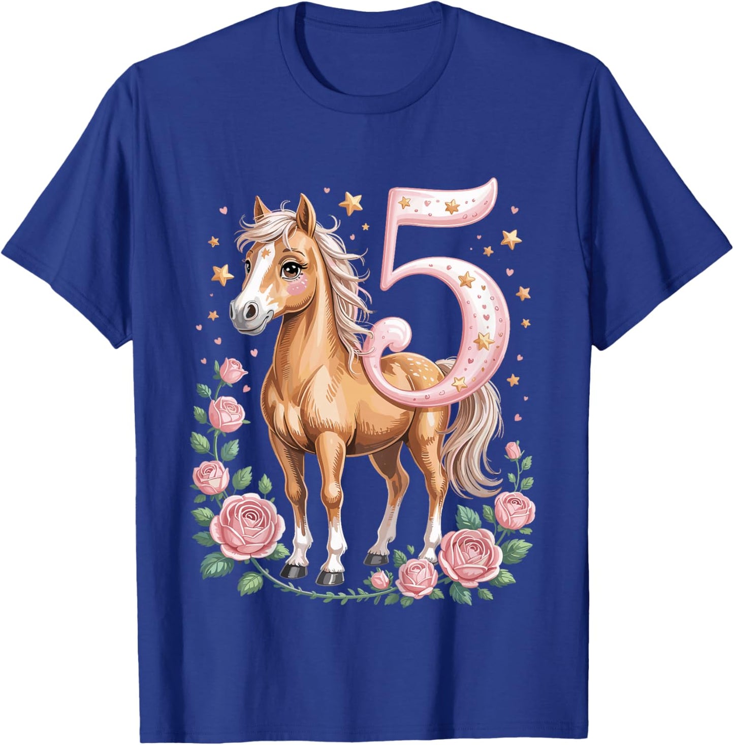 5th Birthday Horse Girl 5 Years Horses Decoration Riding Pony T-Shirt - T-Shirt | Royal