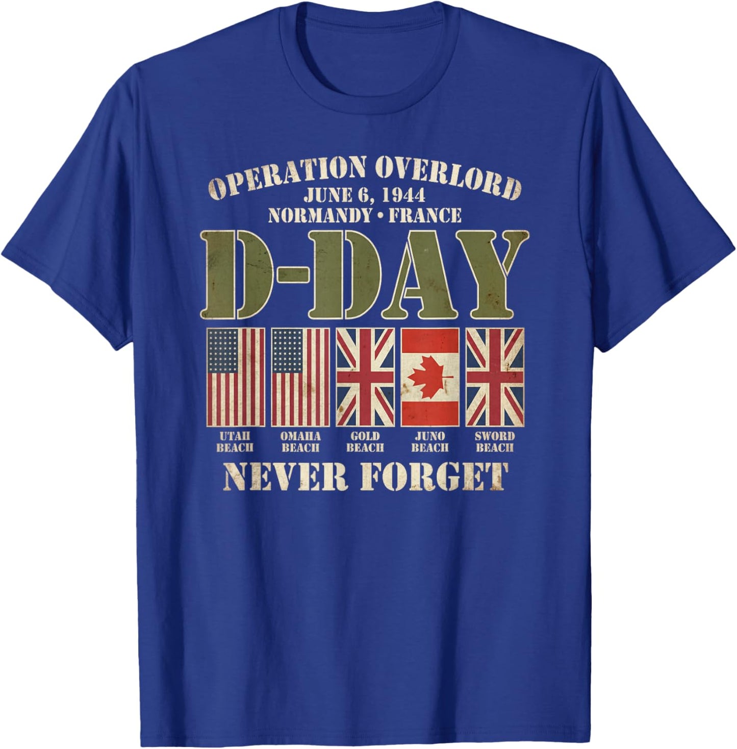 Jour J 6 Juin 1944 Normandie France Never Forget Faded T-Shirt - T-Shirt | Royal