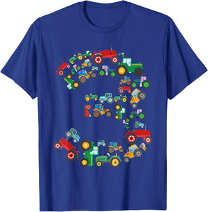 Tractors 3 Years Old 3rd Farm Birthday Theme Party Matching T-Shirt - T-Shirt | Royal