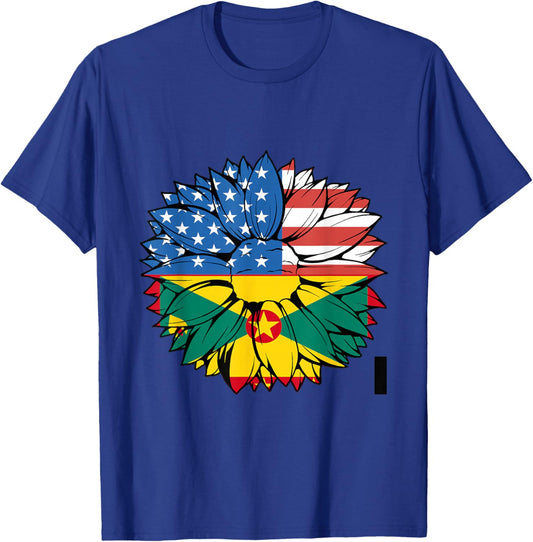Grenada Sunflower America Grenadian Roots Grenadian Flag T-Shirt - T-Shirt | Royal