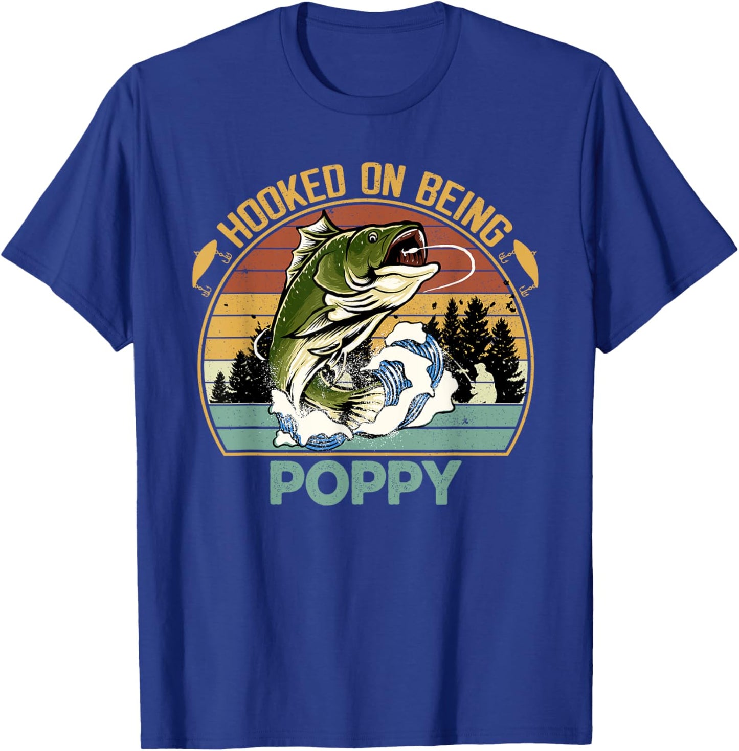 Vintage Hooked On Being Poppy Father's Day Fishing T-Shirt - T-Shirt | Royal