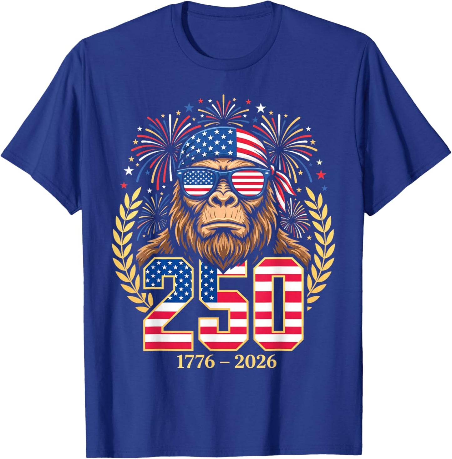 250th Anniversary USA 1776-2026 4th of July Bigfoot T-Shirt - T-Shirt | Royal