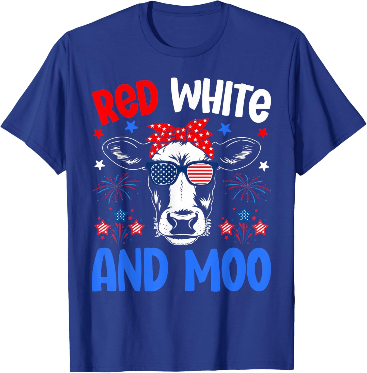 Red White and Moo Patriotic Cow USA Flag for 4th of July T-Shirt - T-Shirt | Royal