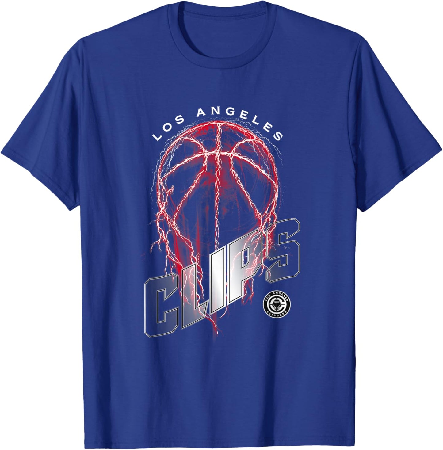 Los Angeles Clippers NBA Lightning Bolt Basketball Logo - -Adults - Black - Small - Short Sleeve - - Modern - Solid - - 1 Count T-Shirt - T-Shirt | Royal