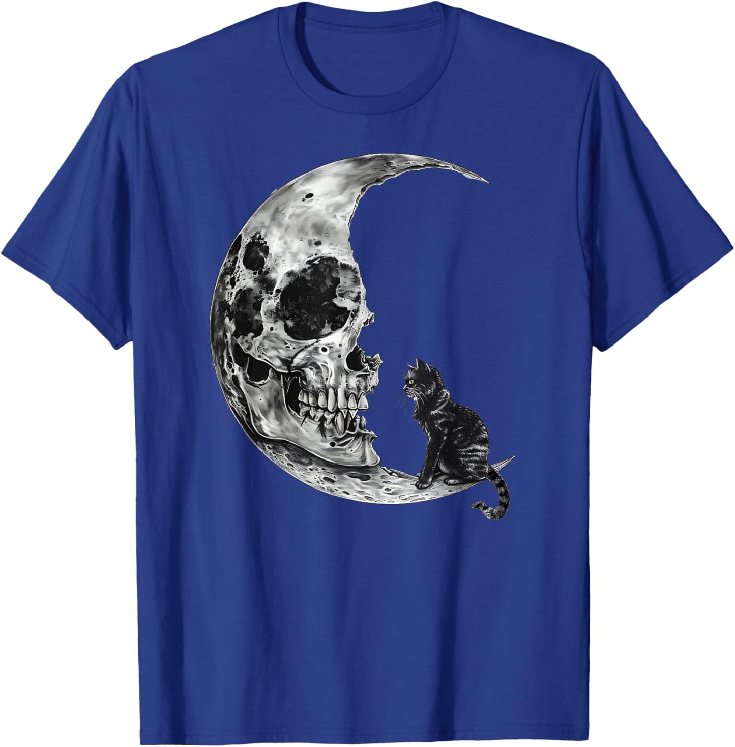 Vintage Halloween Black Cat Scary Skull Moon Men Women Kids T-Shirt - T-Shirt | Royal