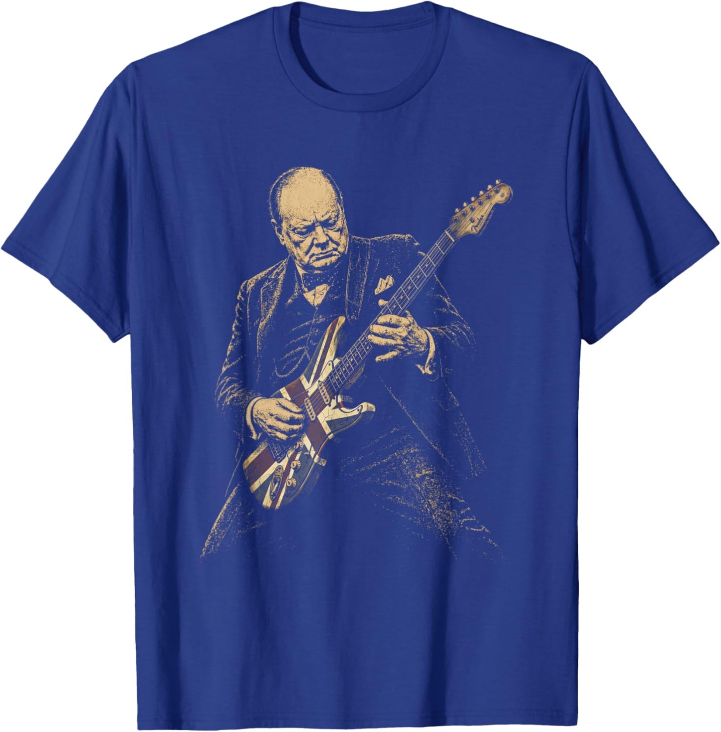 Winston Churchill Playing Guitar Rocker Humor Vintage T-Shirt - T-Shirt | Royal