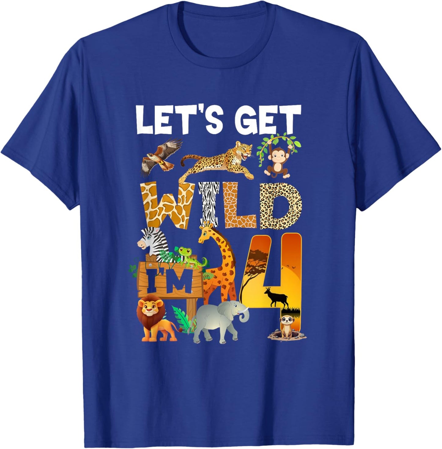 4 Year Old Zoo Birthday Safari Jungle Animal 4Th Bday T-Shirt - T-Shirt | Royal