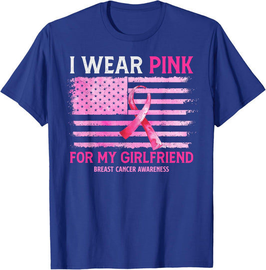 I Wear Pink For My Girlfriend Breast Cancer American Flag T-Shirt - T-Shirt | Royal