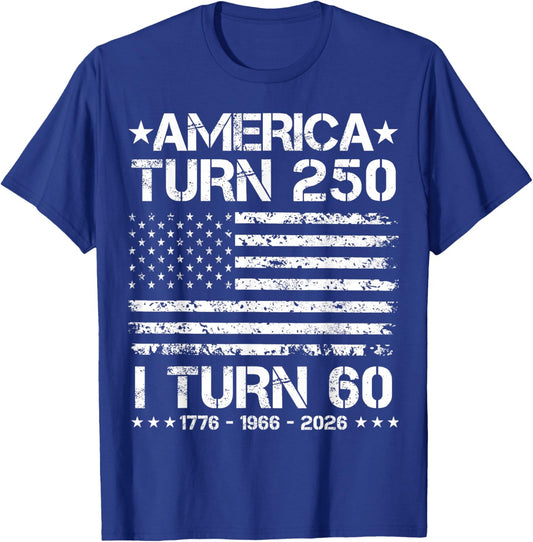 Funny America Turns 250 I Turn 60 1966 60th Birthday Father T-Shirt - T-Shirt | Royal