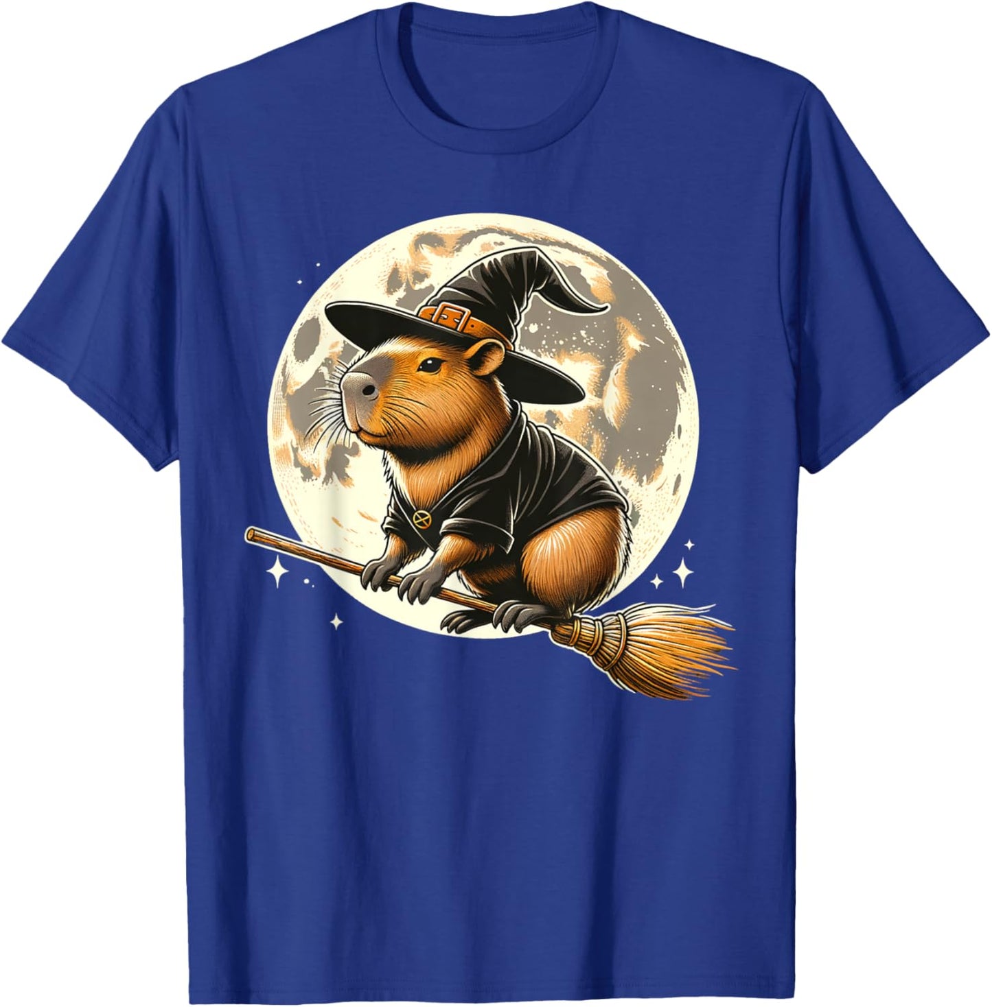 Funny Capybara Rides a Witch's Broom Halloween Spooky Vides T-Shirt - T-Shirt | Royal