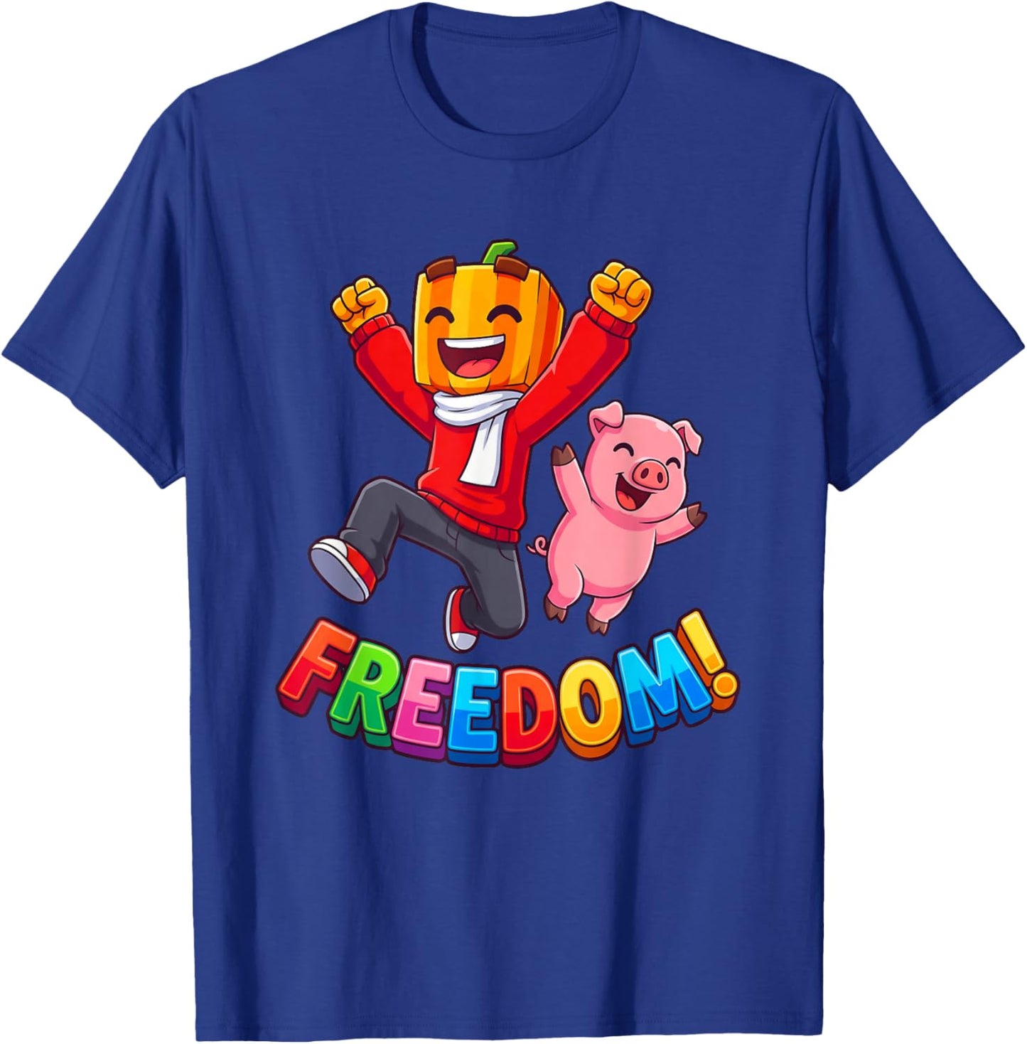 Freedom Kürbis Junge Rosa Schwein Kawaii Cartoon T-Shirt - T-Shirt | Royal