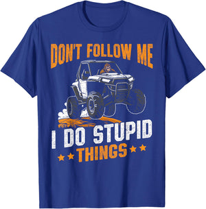 Bigfoot riding UTV don't follow me i do stupid things UTV T-Shirt - T-Shirt | Royal