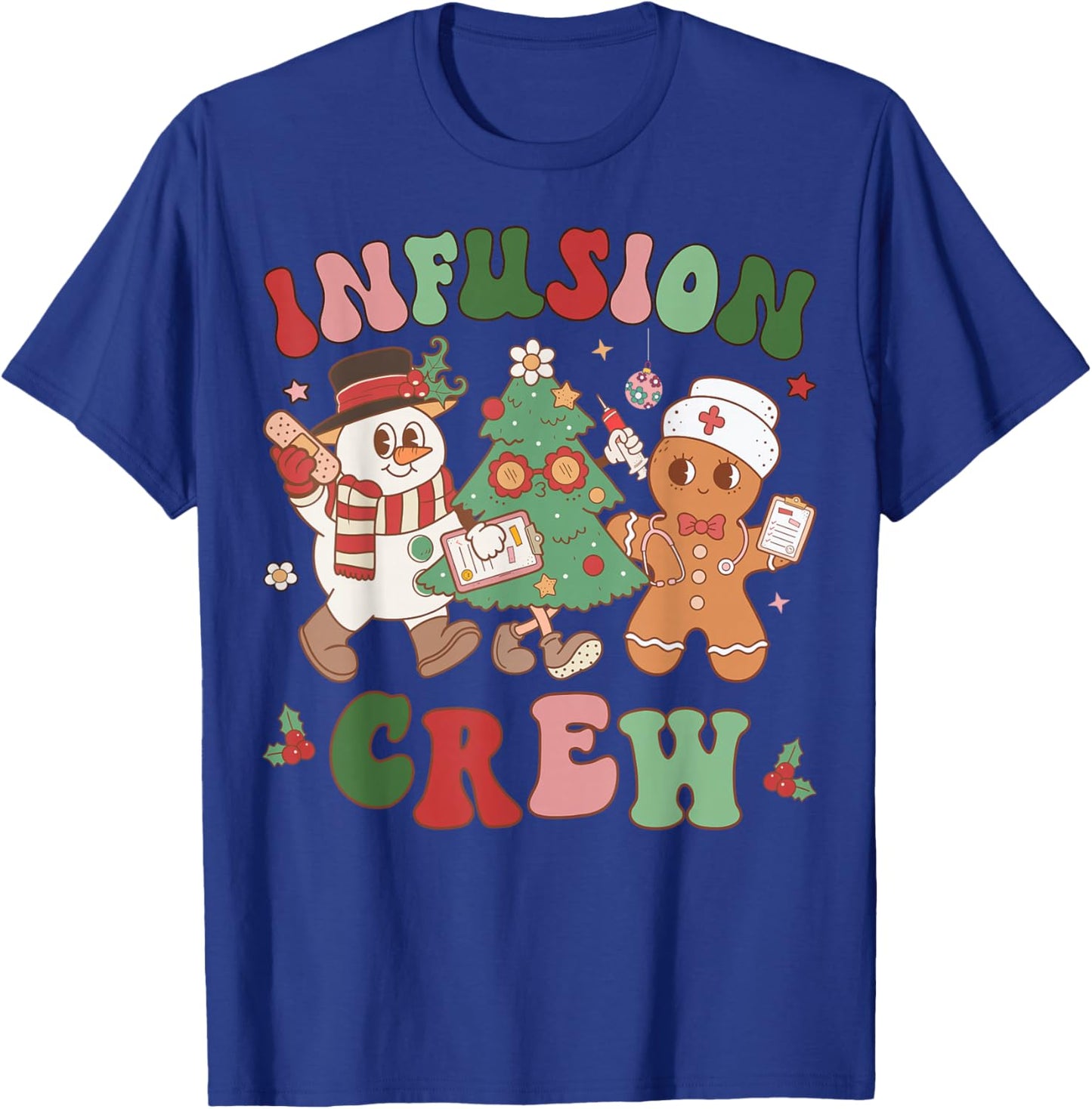 Retro Infusion Nurse Crew Christmas Chemotherapy Nursing T-Shirt - T-Shirt | Royal