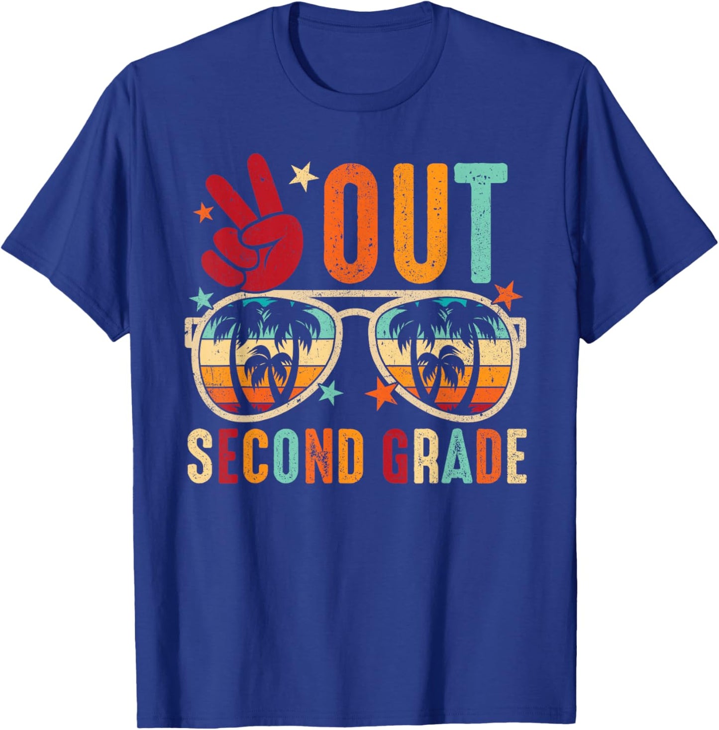 Vintage Peace Out 2nd Grade Graduation Last Day Of School T-Shirt - T-Shirt | Royal