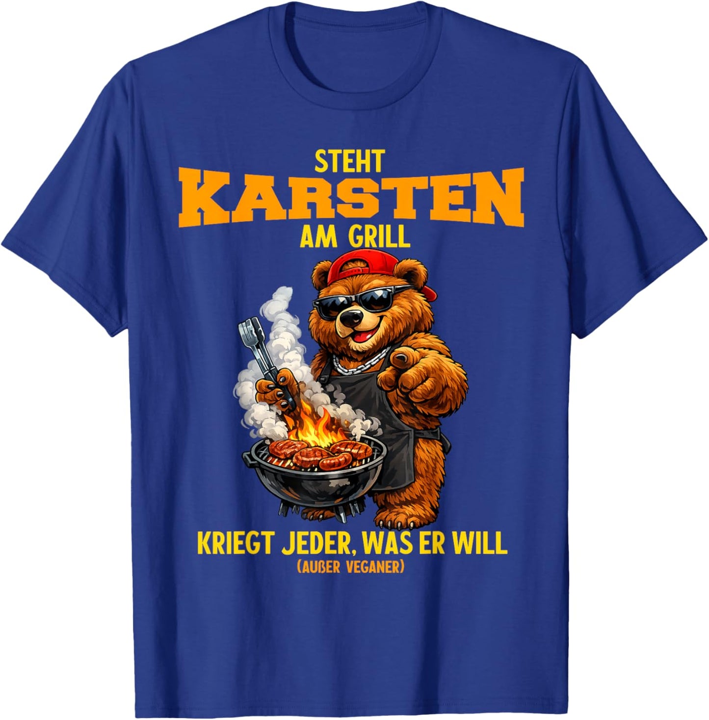 Steht Karsten am Grill - lustiger Spruch Bär Namen Grillen T-Shirt - T-Shirt | Royal