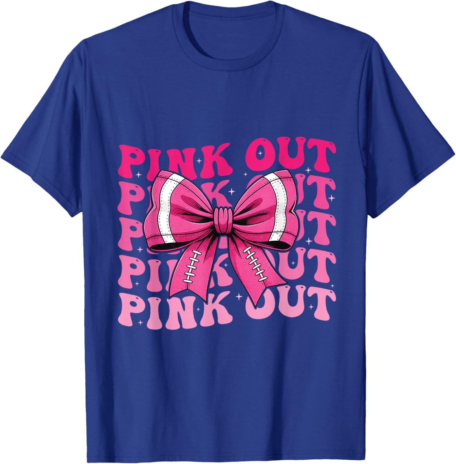 Pink Out Football Bow Breast Cancer Coquette Bow Women Girl T-Shirt - T-Shirt | Royal