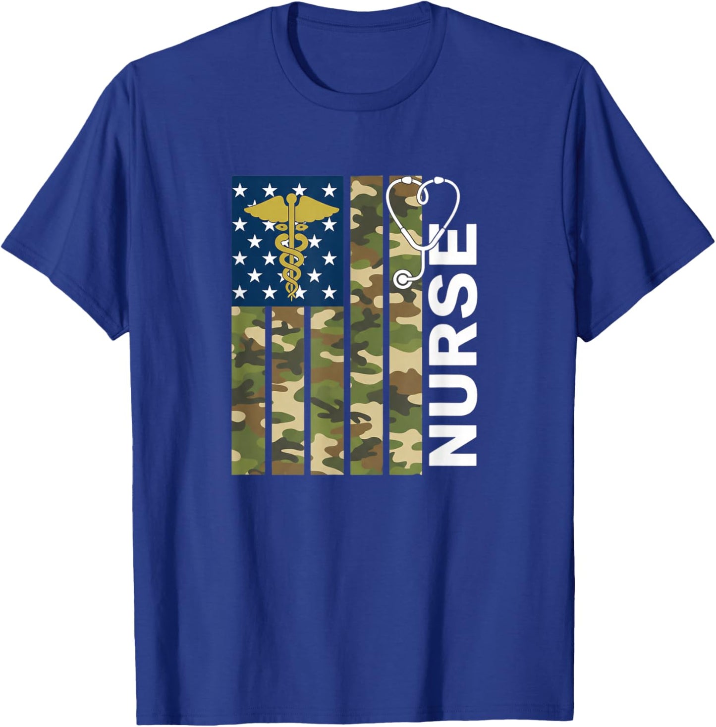 Nurse Camo American Flag Stethoscope Military Veteran Nurse T-Shirt - T-Shirt | Royal