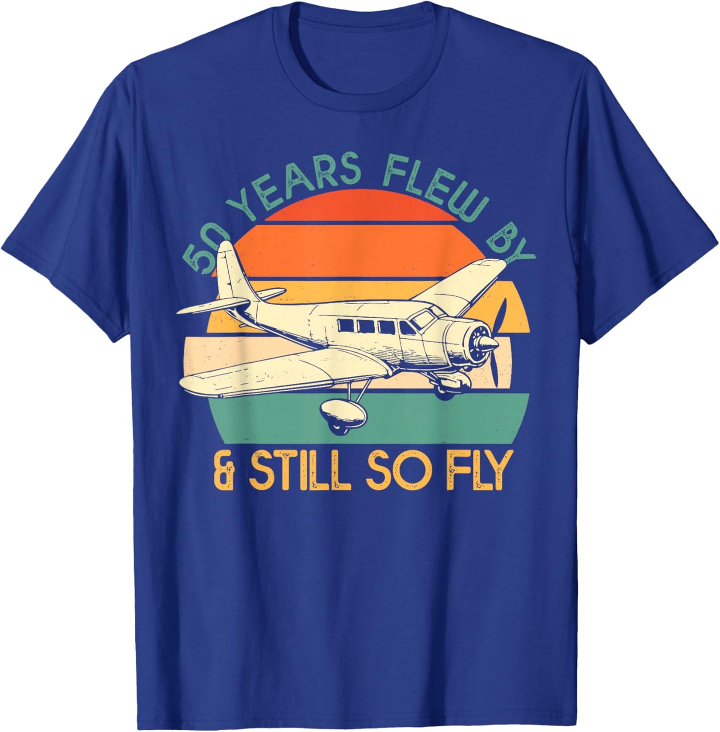 50th Birthday Biplane Turning 50 Airplane Pilot Funny Gift T-Shirt - T-Shirt | Royal