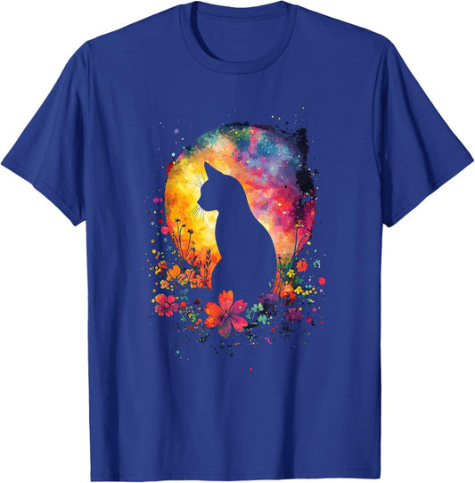 Cat Moon and Flowers Aesthetic Cottagecore inspired T-Shirt - T-Shirt | Royal