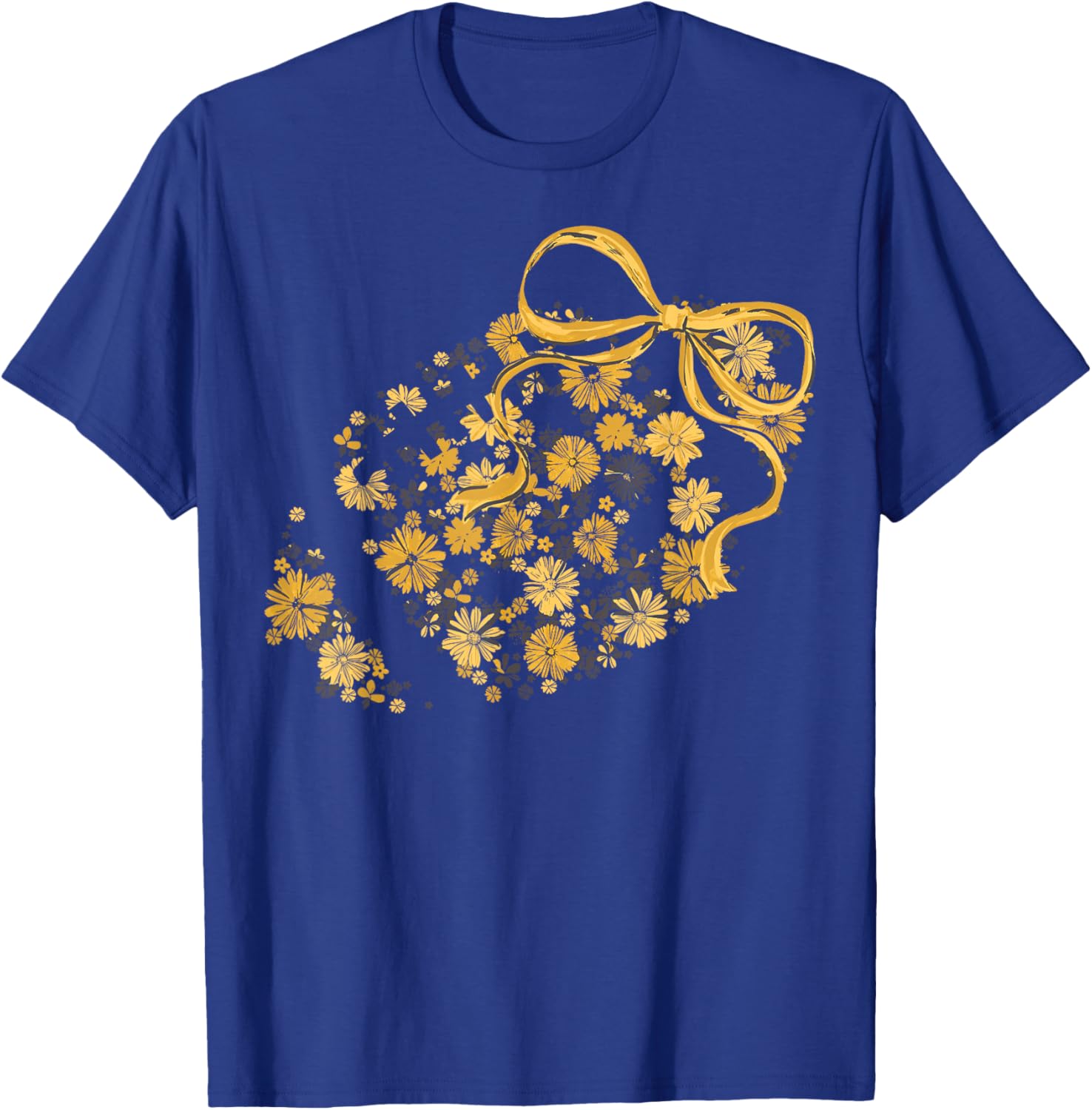 Floral Football Game Day Coquette Team Spirit Gold & Black T-Shirt - T-Shirt | Royal