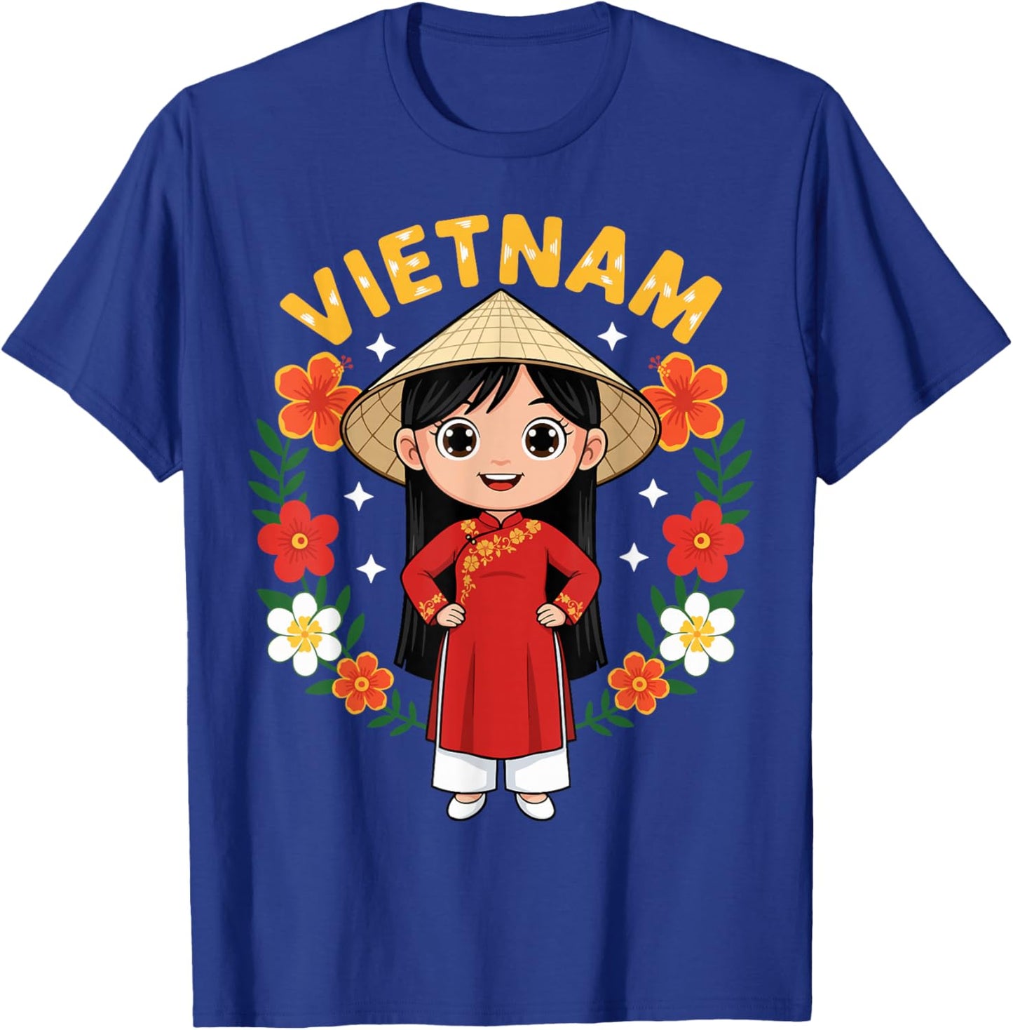 Vietnam Vietnamese Girl Traditional Dress Flowers T-Shirt - T-Shirt | Royal