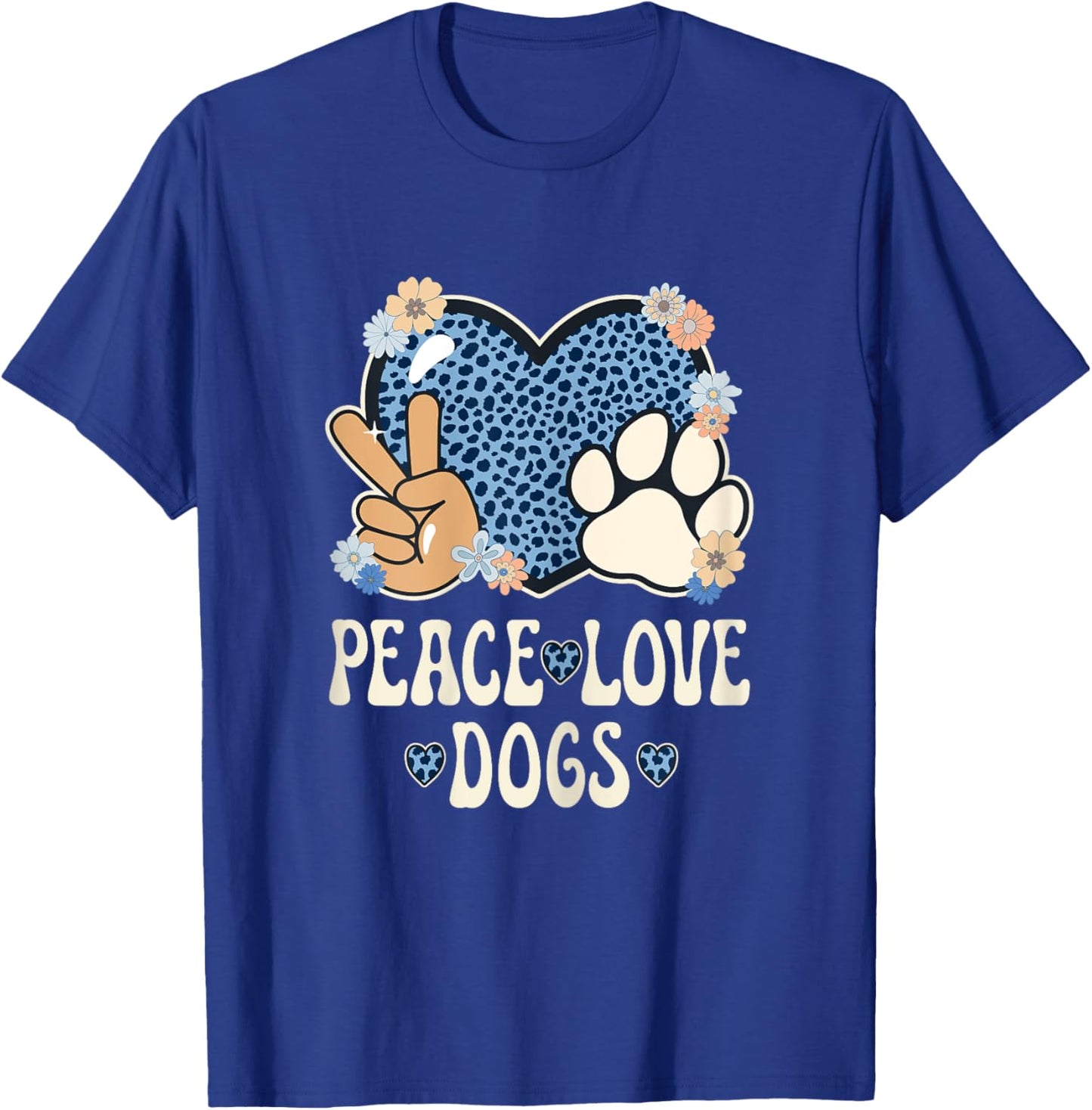 Peace Love Dogs Cheetah Print Women Girl Dog Owner Dog Lover T-Shirt - T-Shirt | Royal