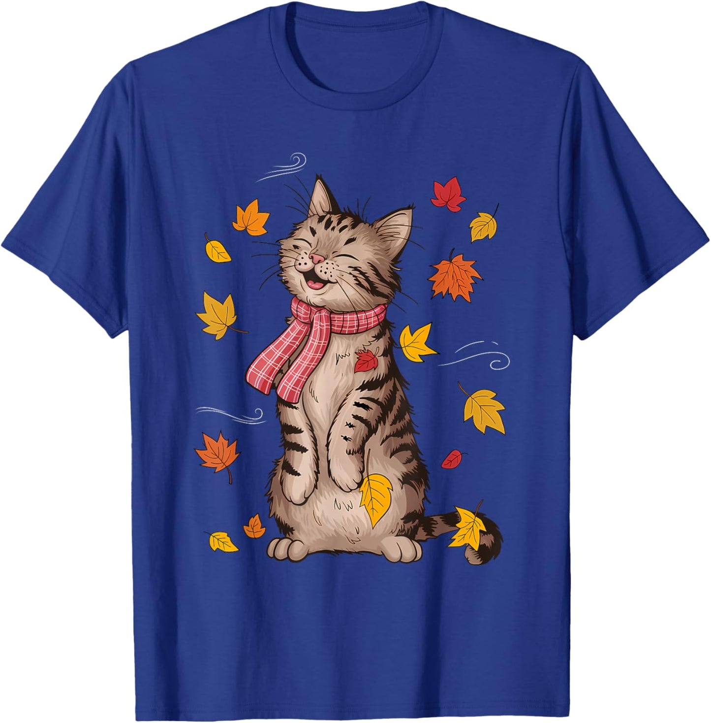 Cute Cat Autumn Fall Breeze Leaves Kitten T-Shirt - T-Shirt | Royal