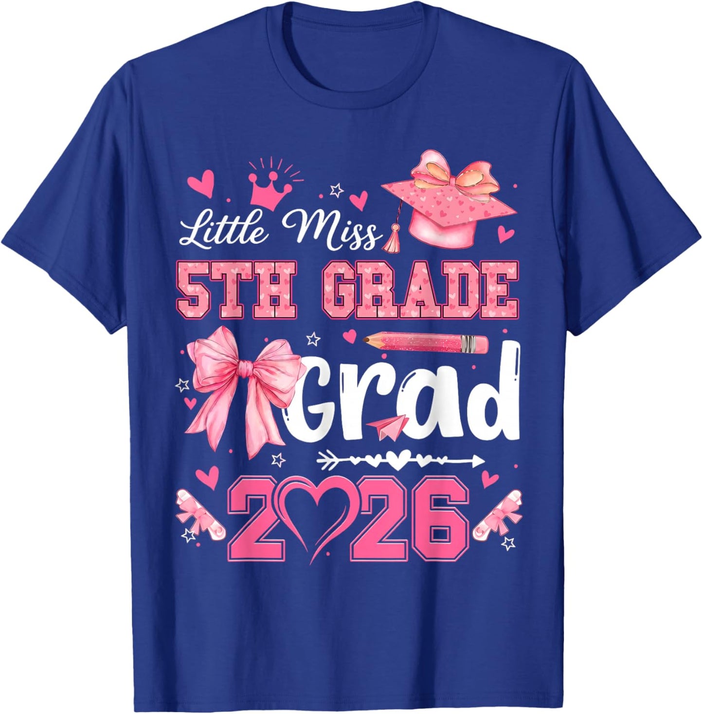 Little Miss 5th Grade Grad 2026 Graduation Coquette Bow Girl T-Shirt - T-Shirt | Royal