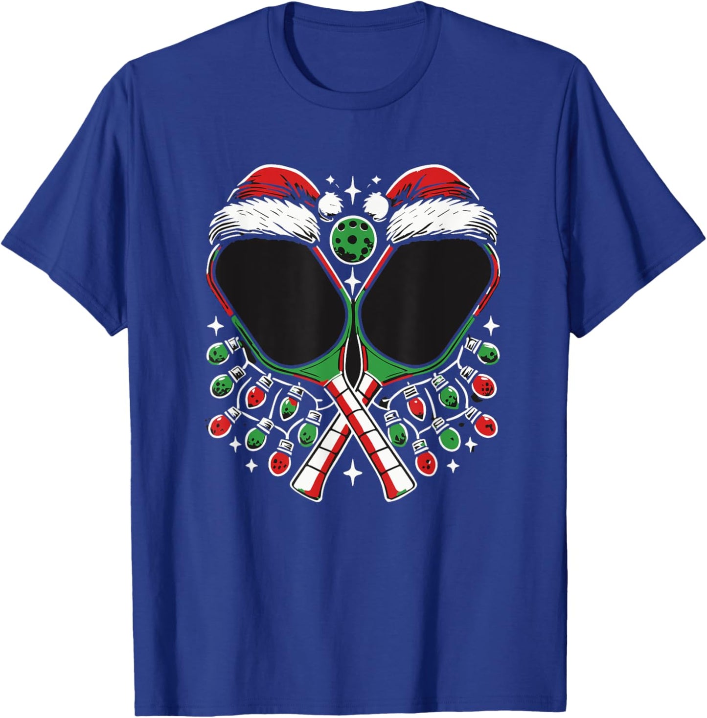 Christmas Pickleball Paddle with Santa Hat Xmas Lights T-Shirt - T-Shirt | Royal