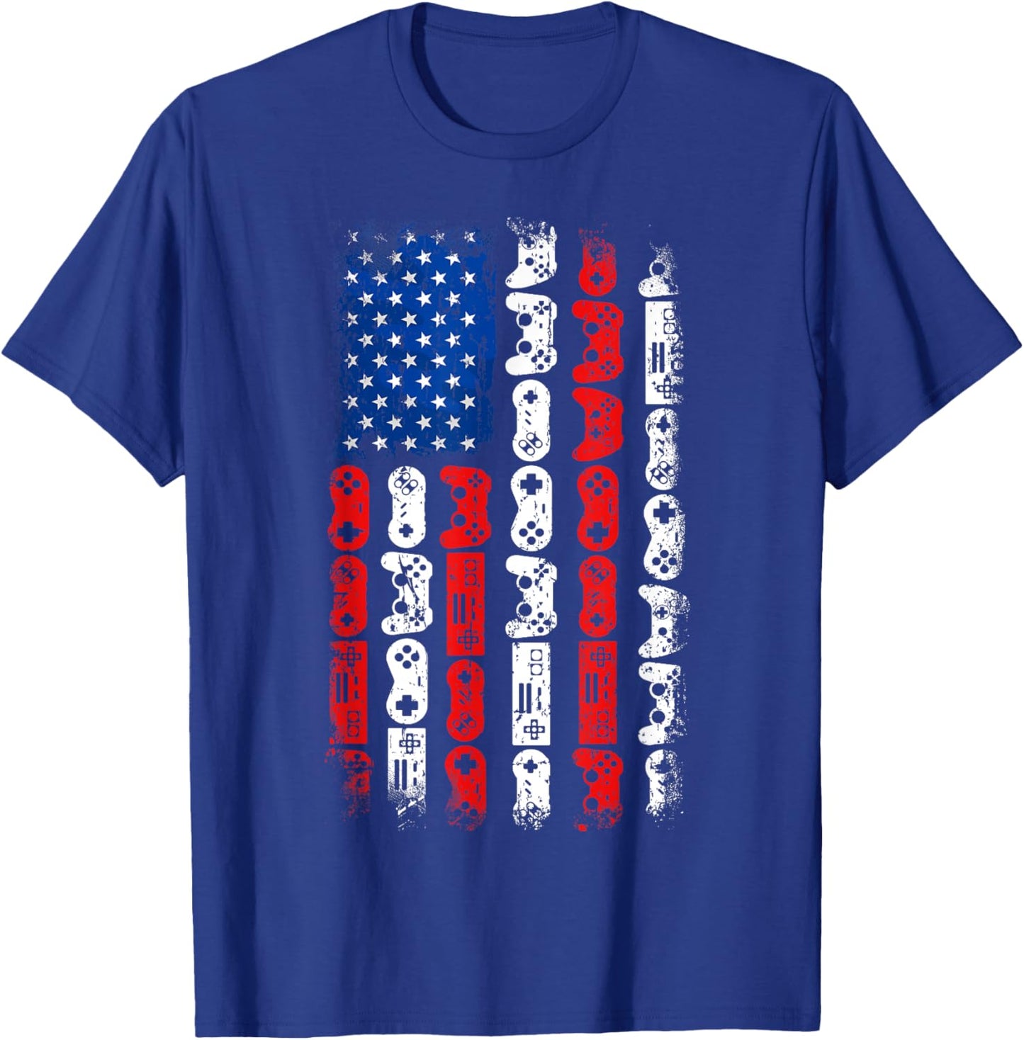 Retro Gaming Controller USA American Flag Gamers 4th Of July T-Shirt - T-Shirt | Royal