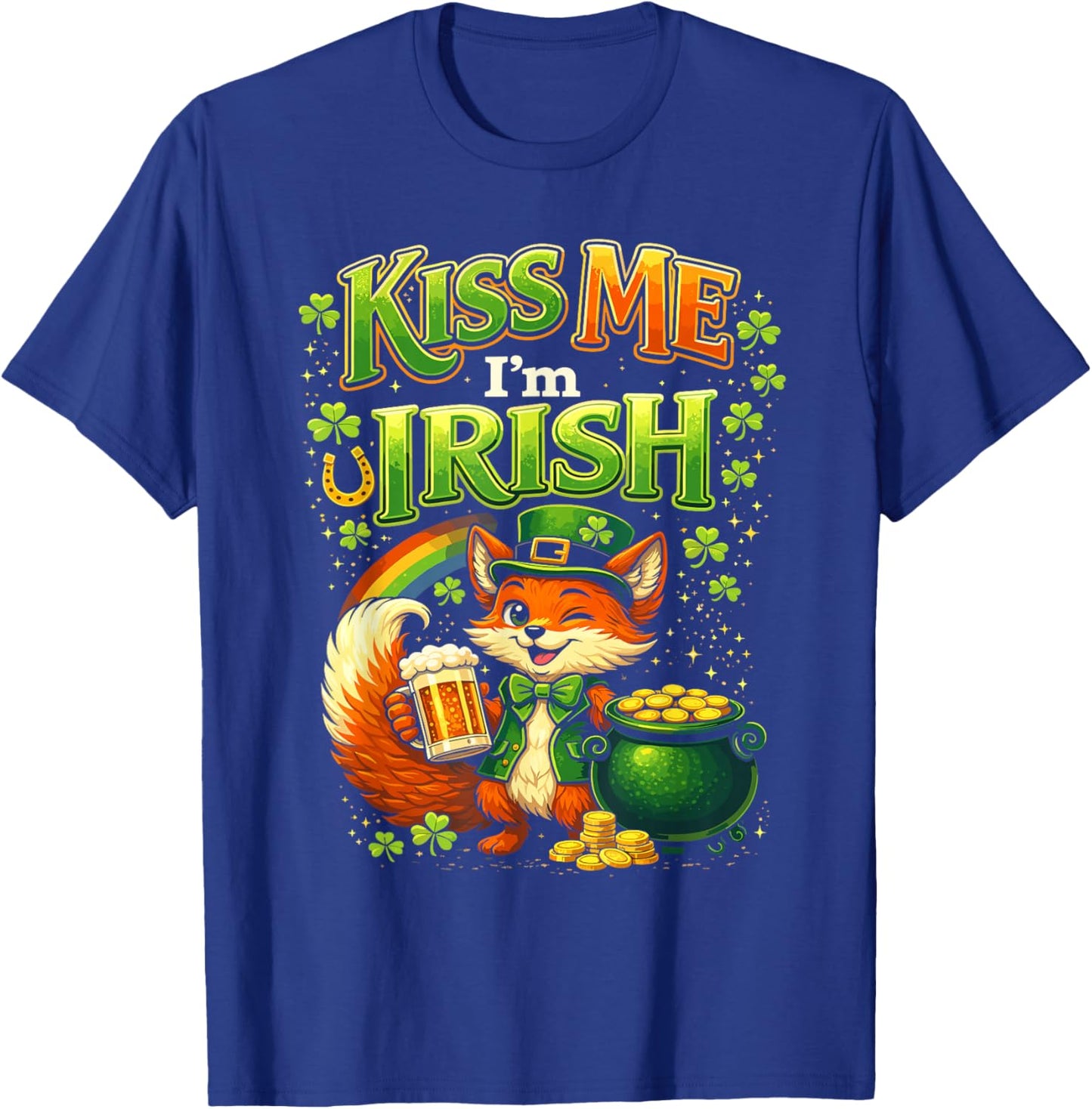 Kiss Me Im Irish St Patricks Day Fox Shamrock T-Shirt - T-Shirt | Royal