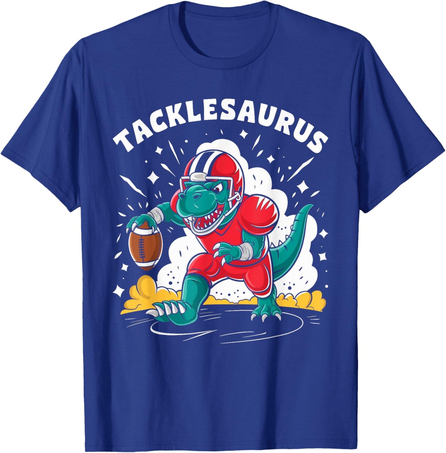 Tacklesaurus Dinosaur Playing Football Funny Football Kids T-Shirt - T-Shirt | Royal
