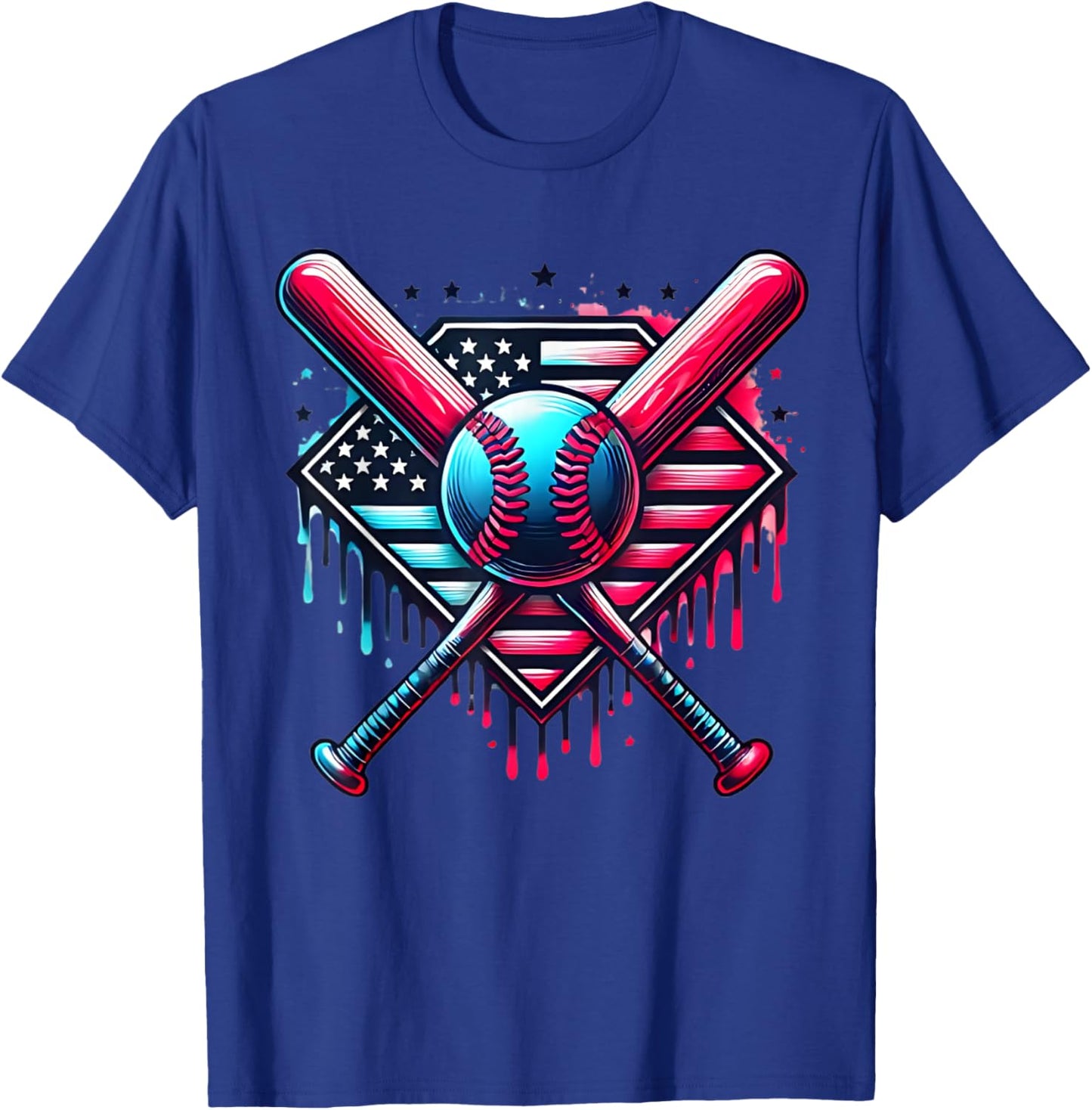 Baseball Drip For Boys American Flag USA Patriotic Graphic T-Shirt - T-Shirt | Royal
