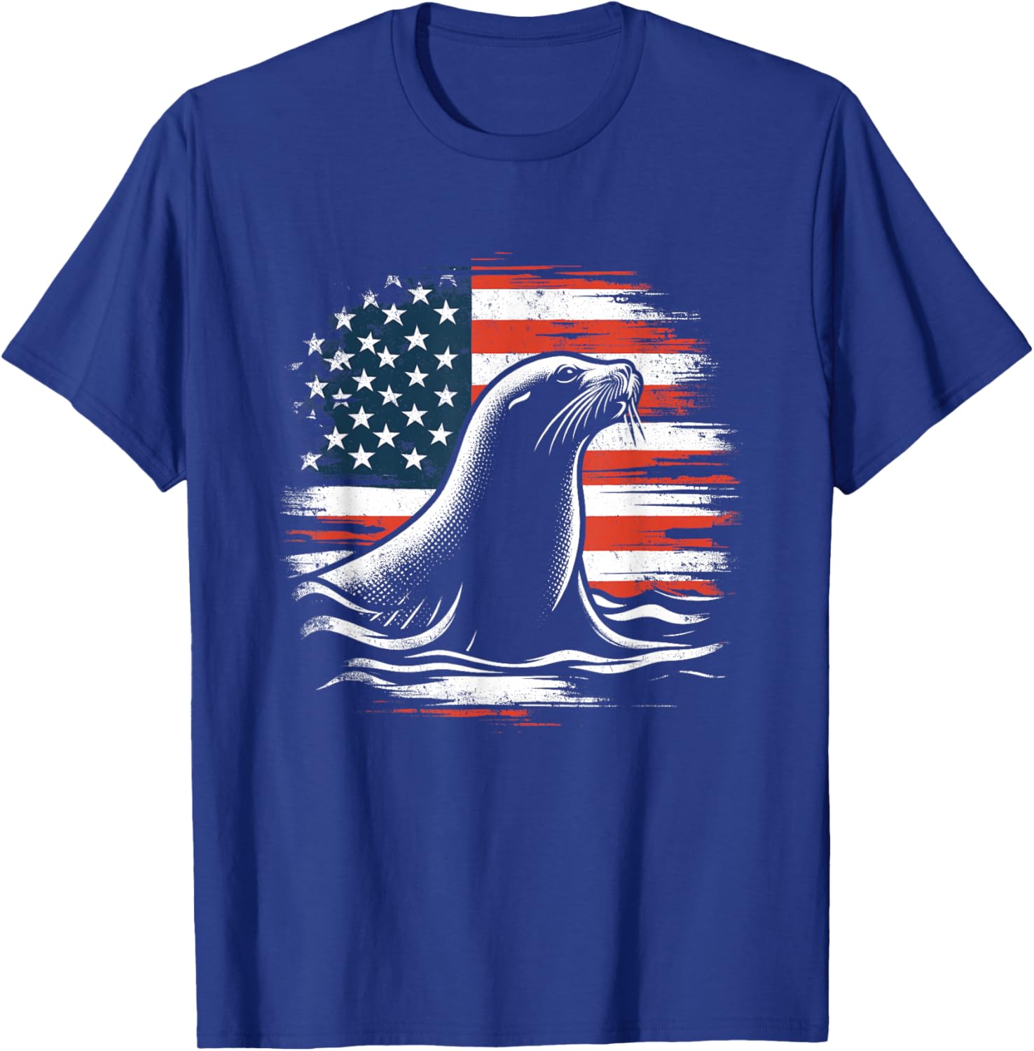 Sea Lion American Flag - Patriotic USA Seal Sealion Lover T-Shirt - T-Shirt | Royal