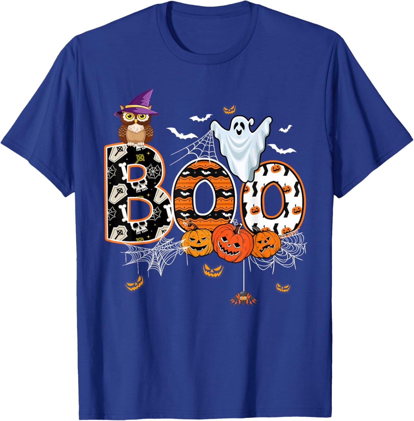 Boo Creepy Owl Pumpkin Ghost Funny Halloween Costume T-Shirt - T-Shirt | Royal