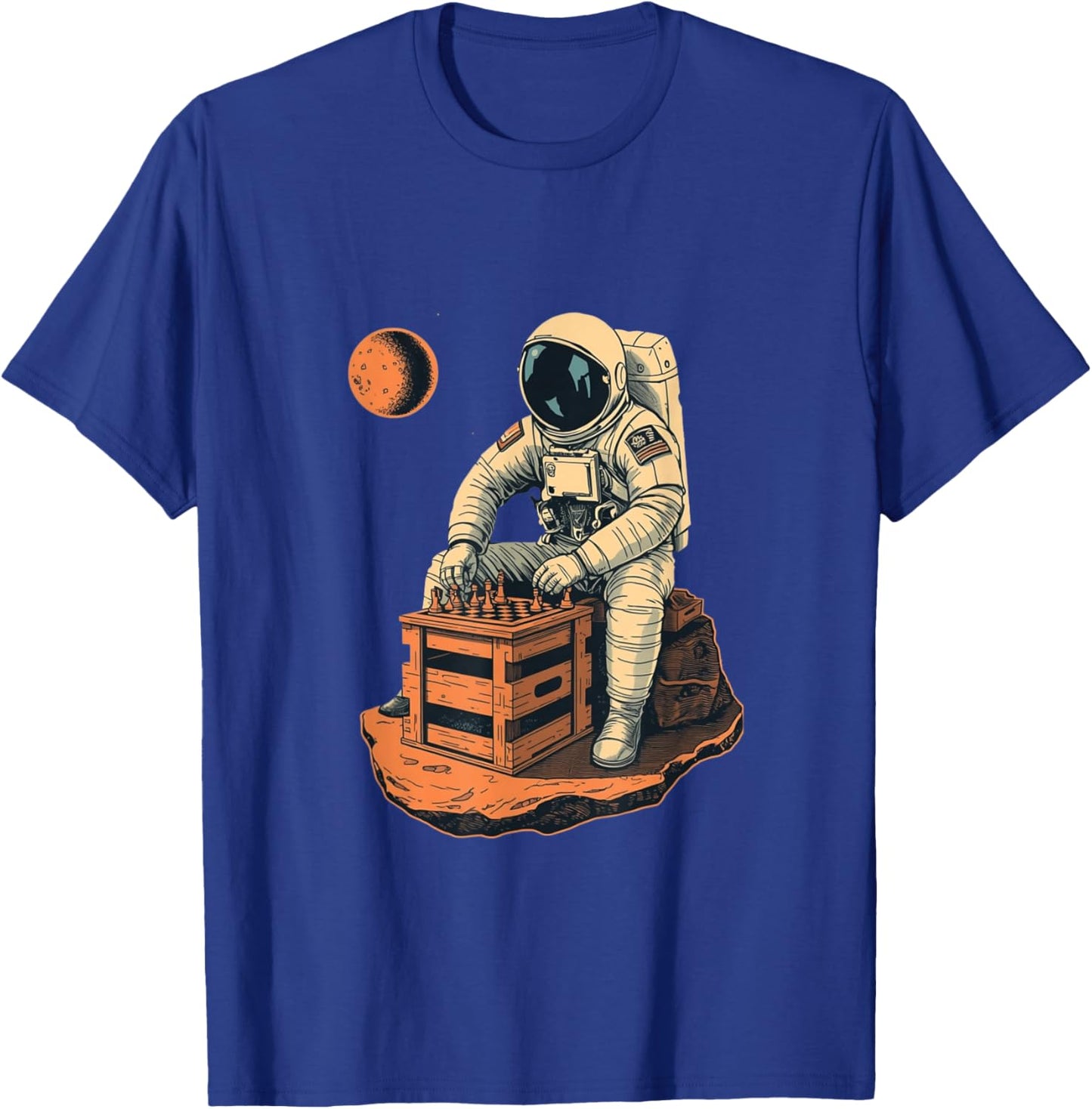 Vintage Astronaut Playing Chess Retro Sci Fi Illustration T-Shirt - T-Shirt | Royal