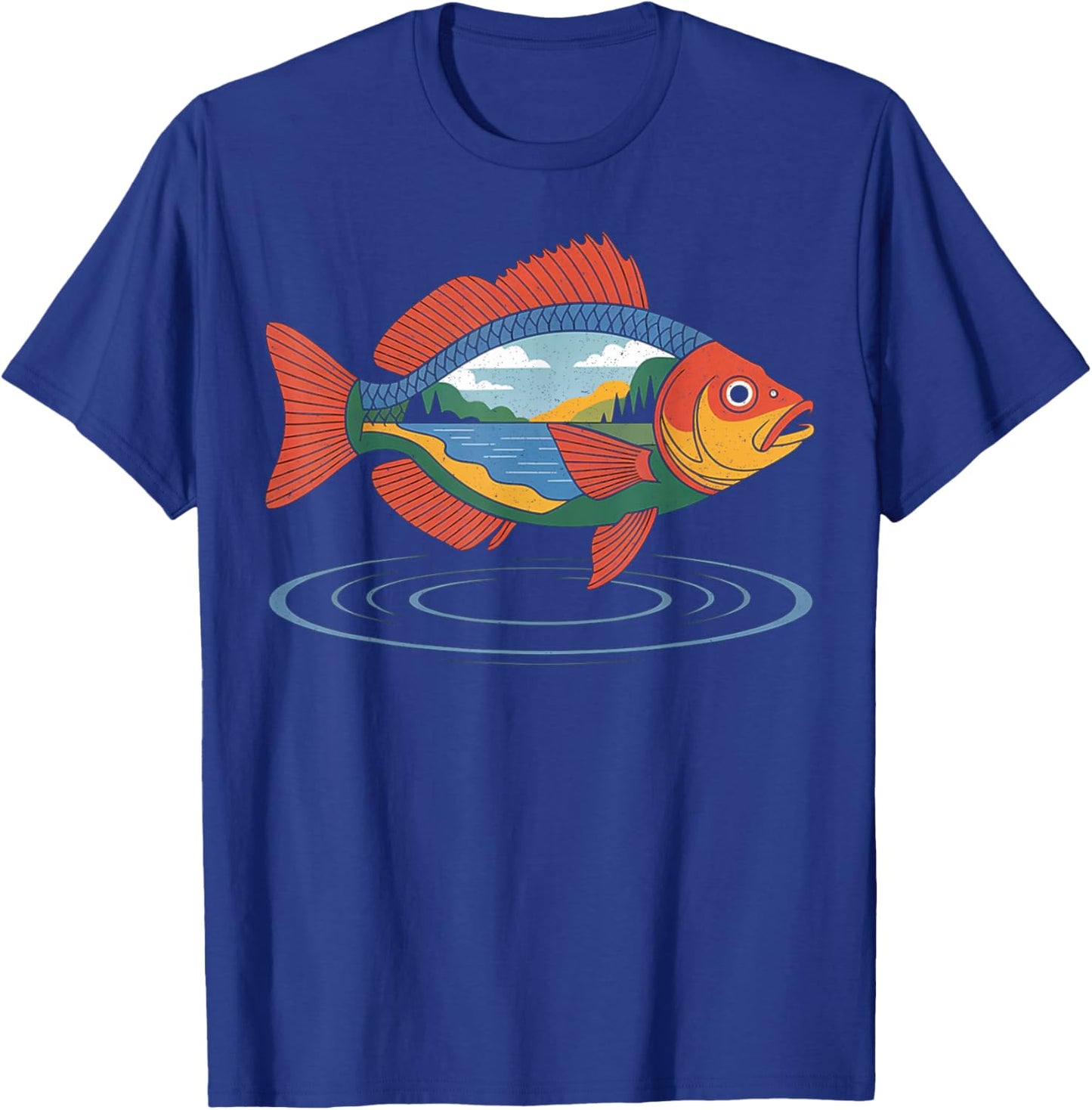 Nature Trout Illustration Vintage Fly Fishing Retro Graphic T-Shirt - T-Shirt | Royal