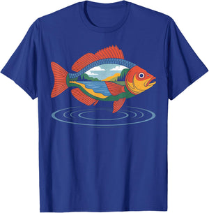 Nature Trout Illustration Vintage Fly Fishing Retro Graphic T-Shirt - T-Shirt | Royal