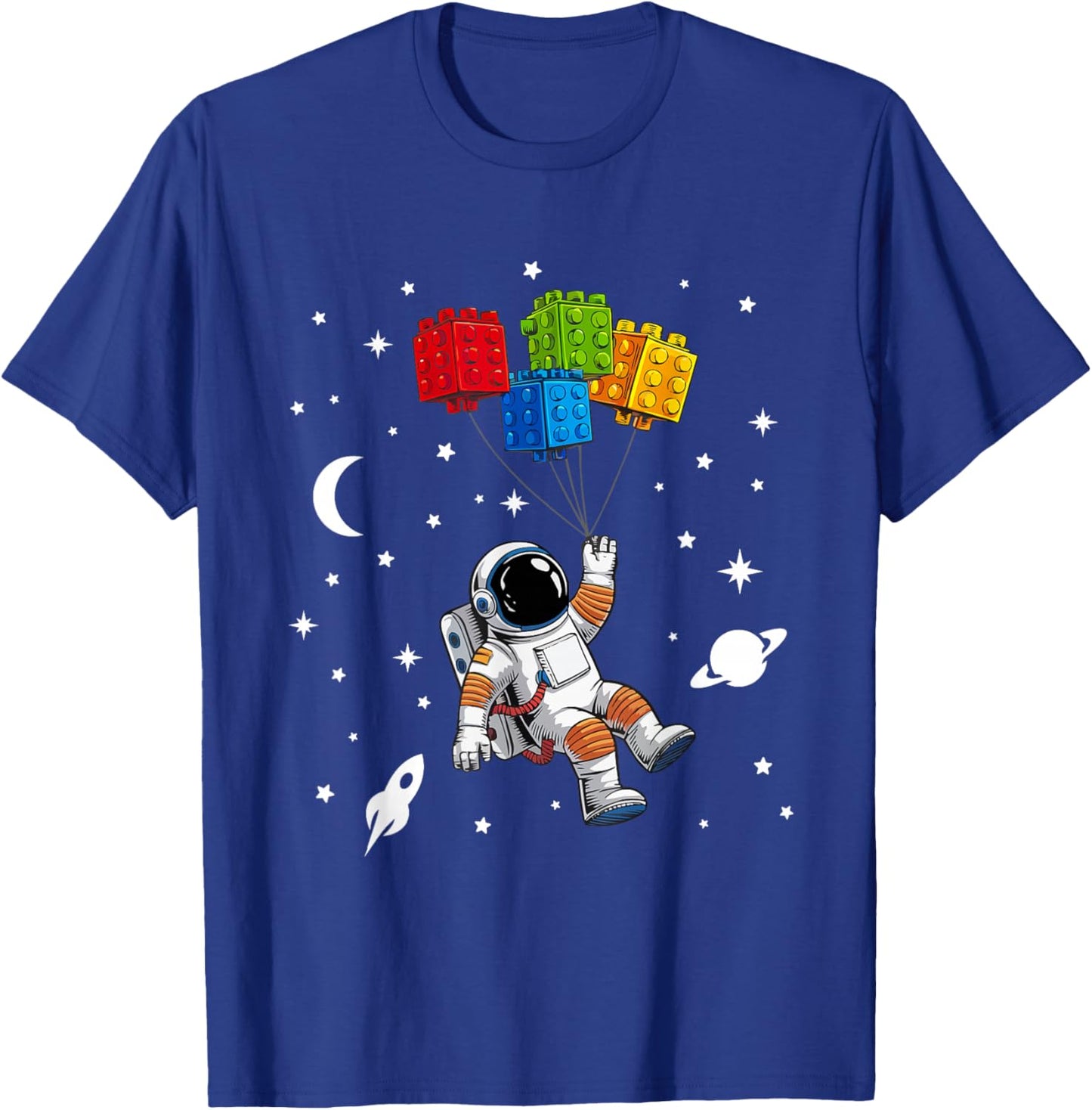 Space Astronaut Funny Building Blocks Bricks Master Builder T-Shirt - T-Shirt | Royal