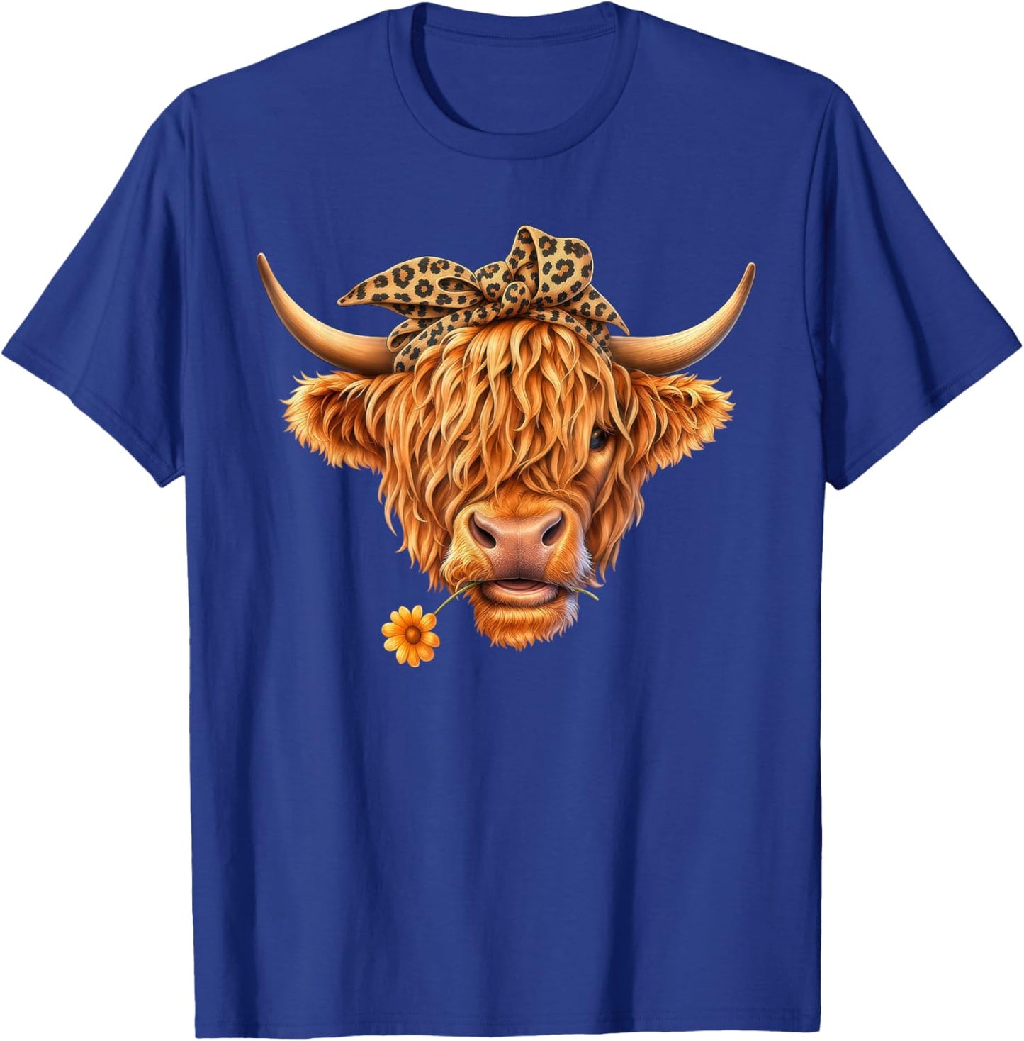 Cute Highland Cow Leopard Bow Bandana Western Cowboy Cowgirl T-Shirt - T-Shirt | Royal