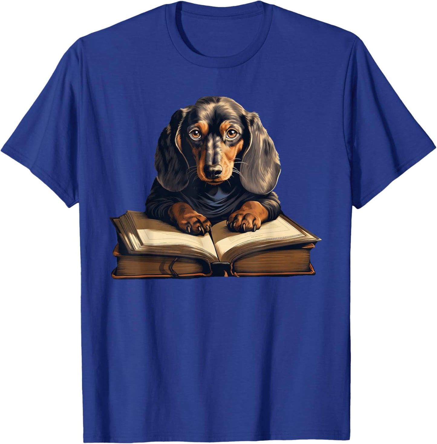 Cute Dog Dachshund Reading Book T-Shirt - T-Shirt | Royal