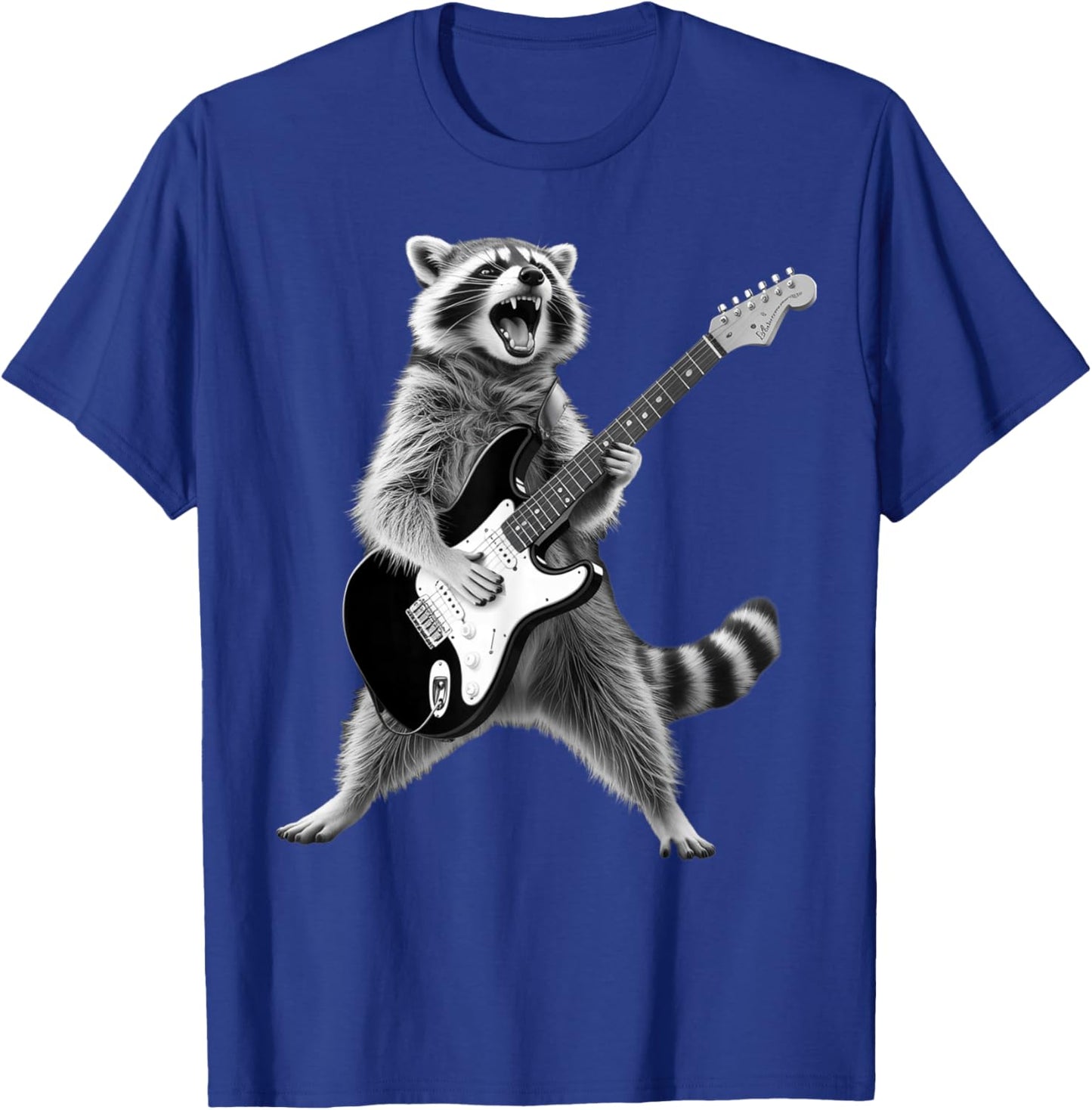 Retro Raccoon Playing Guitar Rock Music Funny Men Kids Women T-Shirt - T-Shirt | Royal