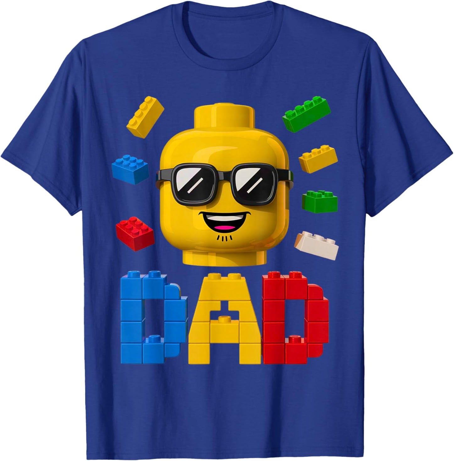 Family Dad Master Builder Building Bricks Blocks Fathers Day T-Shirt - T-Shirt | Royal