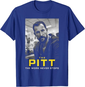 The Work Never Stops Dr Robby Black & White Poster T-Shirt - T-Shirt | Royal