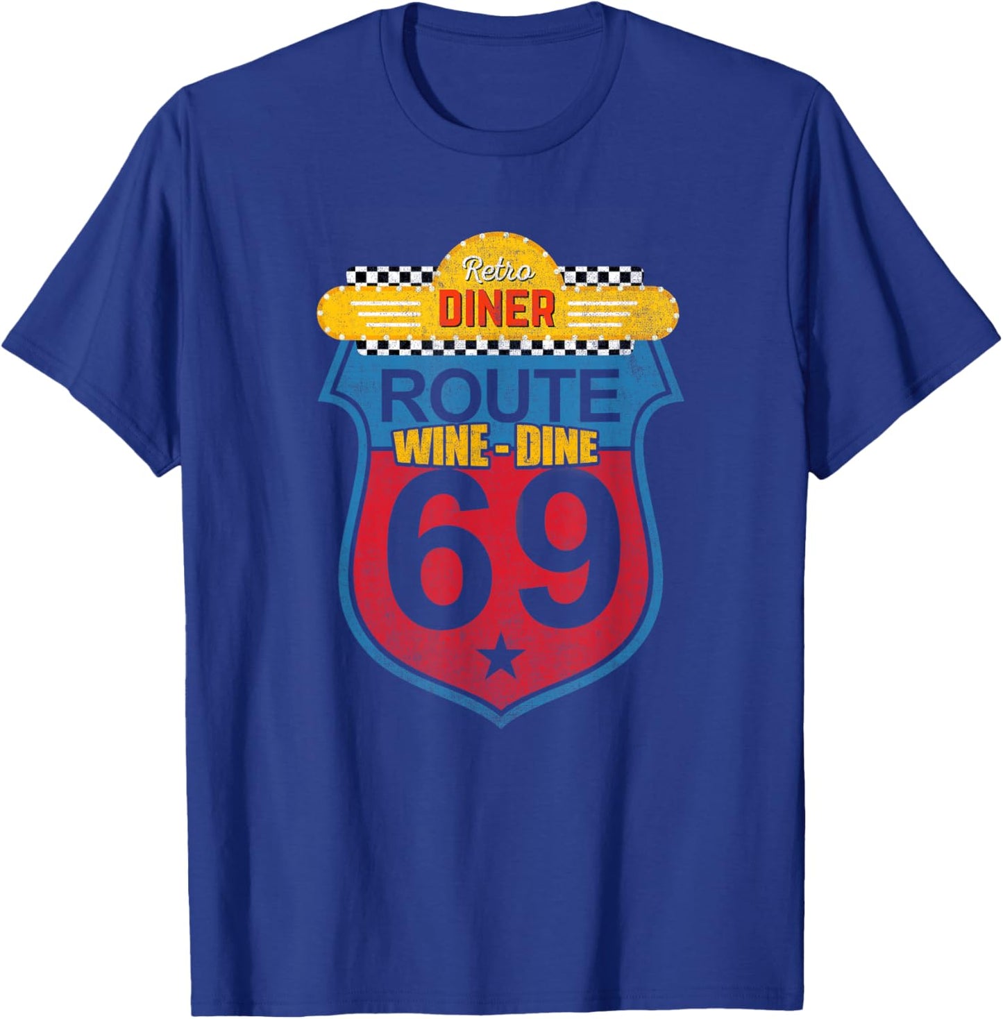 Wine Dine Route 69 Retro Diner T-Shirt - T-Shirt | Royal