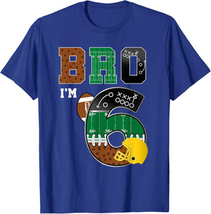 6th Birthday Boy Bro I'm 6 Year Old Boys Kids Football Bday T-Shirt - T-Shirt | Royal