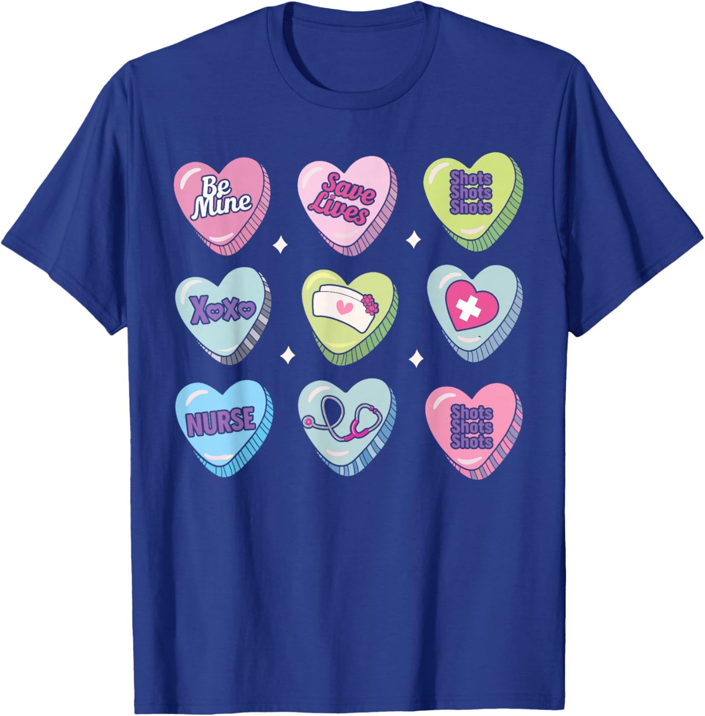 Nurse Conversation Hearts Stethoscope Valentine T-Shirt - T-Shirt | Royal