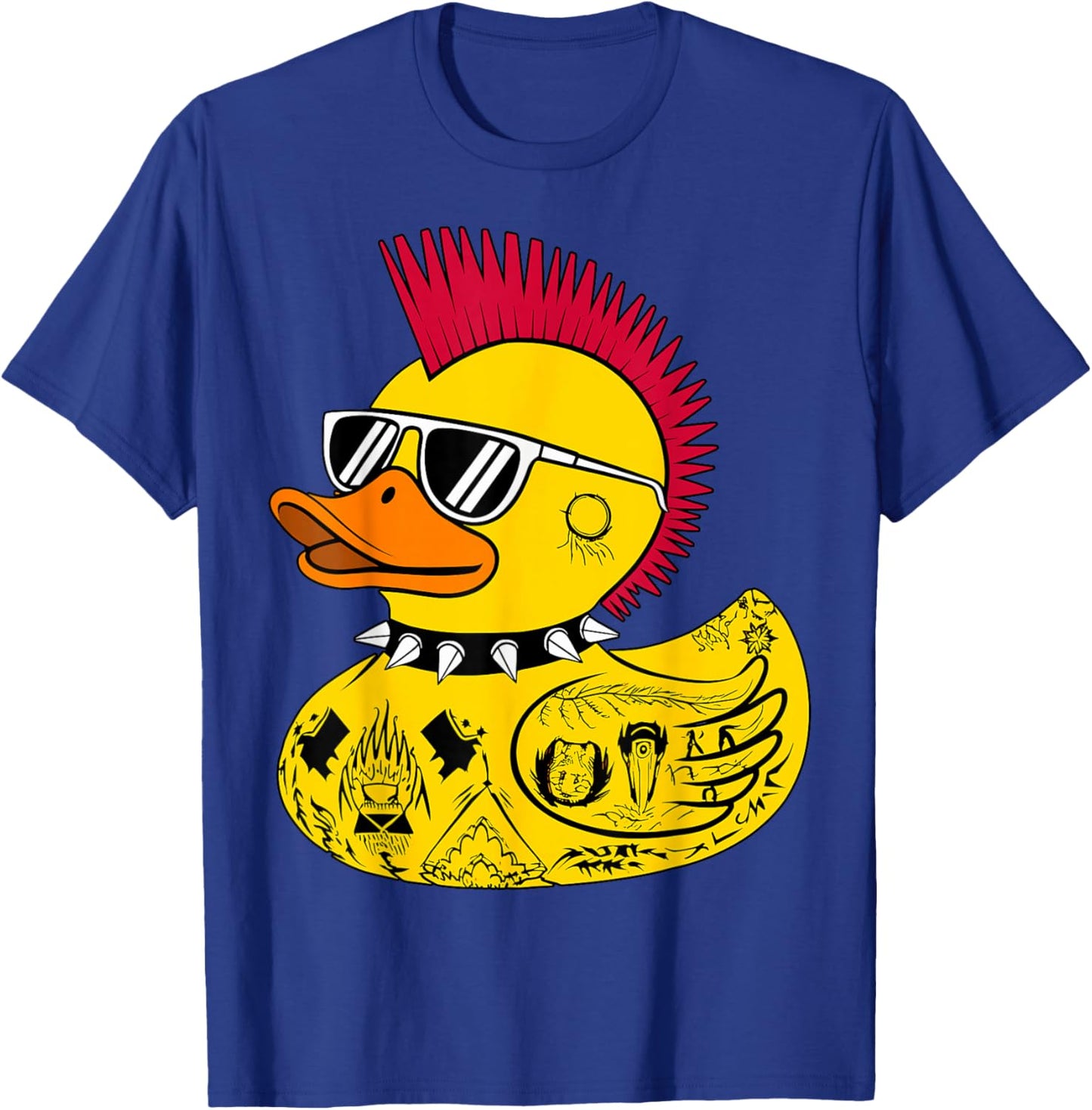 Punk Rock Rubber Duck with Tattoos and Mohawk T-Shirt - T-Shirt | Royal