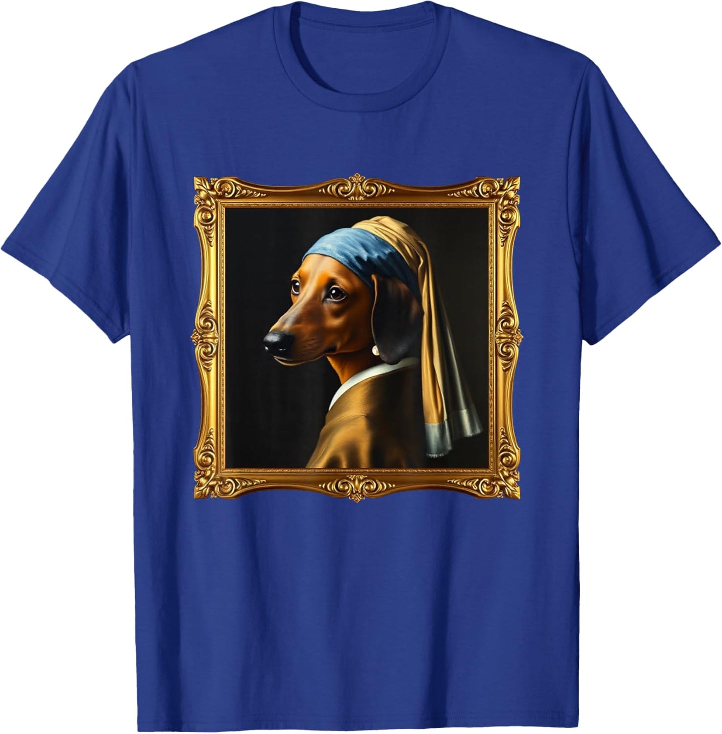 Dachshund Girl Dog with a Pearl Earring Famous Painting T-Shirt - T-Shirt | Royal